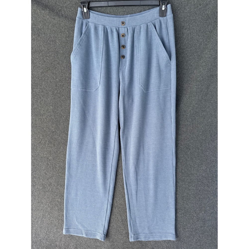 Lilla P Blue Waffle Knit Button Fly Straight Leg Lounge Pants Large PA1950